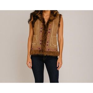 Bacci Faux Suede Tan Embroidered Vest Vintage Size large